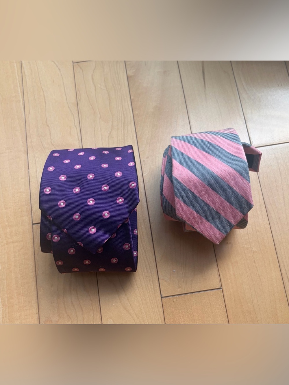 Men's Purple Polka Dot Tie & Pink Gray Striped Tie - Pack of 2